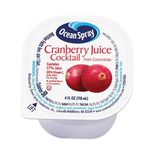 Ocean Spray Cranberry Juice Drink, Cranberry, 4 oz Cup, PK18, 18PK 700